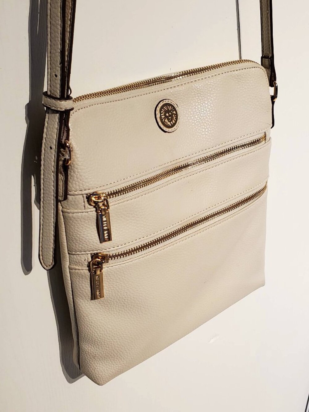 Anne Klein Cream Crossbody Bag with Gold Hardware